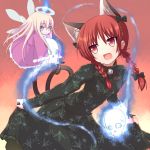  :d blonde_hair braid cat_ears cat_tail fang hair_ribbon halo hirasato hitodama kaenbyou_rin leaning_forward multiple_tails open_mouth red_eyes red_hair redhead ribbon short_hair skull smile tail touhou twin_braids twintails wings zombie_fairy 