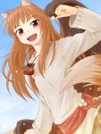 animal_ears brown_hair happy holo punto red_eyes solo spice_and_wolf tail wolf_ears 