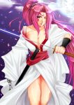  breasts chain cherry_blossoms cleavage guilty_gear highres japanese_clothes katana kimono legs long_hair one-eyed petals pink_eyes pink_hair ponytail riko_(kujira215) scar sword tattoo weapon wink 