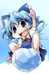  blue_eyes blue_hair bow child cirno grin ham_(points) ice short_hair smile touhou wings 