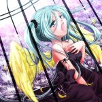  angel_wings aqua_eyes aqua_hair cage canary_(vocaloid) feathers haruhi_ayame hatsune_miku long_hair open_mouth solo twintails vocaloid wings 