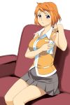  bare_shoulders blue_eyes chair couch my-hime orange_hair short_hair sitting skirt solo tokiha_mai 