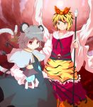  aho animal_ears basket hair_ornament jeweled_pagoda jewelry mouse mouse_ears mouse_tail multicolored_hair multiple_girls nazrin necklace shawl tail toramaru_shou touhou 
