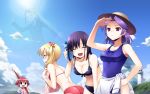  bad_id bikini bottle breasts cloud clouds kajiki_yumi kanbara_satomi lens_flare lighthouse one-piece one-piece_swimsuit projected_inset saki senoo_kaori swimsuit touyoko_momoko tsuyama_mutsuki water_bottle 