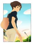  bag bob_cut brown_eyes brown_hair cloud clouds from_below gake_no_ue_no_ponyo ghibli jas looking_back risa risa_(ponyo) short_hair sky smile sosuke studio_ghibli 