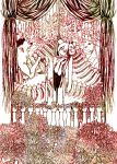  cherry_blossoms chrysanthemum creepy curtains flower fox_mask gradient green_hair hatsune_miku japanese_clothes kimono long_hair mask monochrome musunde_hiraite_rasetsu_to_mukuro_(vocaloid) noose pink sakurada smile surreal twintails vocaloid yukata 