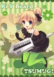  bad_id blonde_hair blue_eyes bun don&#039;t_say_lazy don't_say_&quot;lazy&quot; dress frills green_legwear hair_bun instrument k-on! keytar kotobuki_tsumugi pantyhose pcmaniac88 solo zoom_layer 