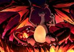  charizard claws closed_mouth fang fang_out fire horns large_wings looking_away no_humans pokemon pokemon_(creature) pokemon_(game) pokemon_rgby red_background wings 