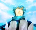  blue_eyes blue_hair kaito male maona0813 scarf short_hair sky solo vocaloid 