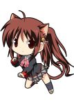  brass_knuckles brown_eyes brown_hair cat_ears chibi kannazuki_yukito little_busters! little_busters!! long_hair natsume_rin ponytail school_uniform tail weapon 