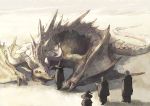  blonde_hair cape cloak commentary commentary_request desert dragon hat masariro original pixiv pixiv_fantasia pixiv_fantasia_1 sand translation_request white_hair wizard 