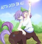  bare_shoulders centaur conjoined female horse multi_head multi_tail poke_ball pokemon purple_hair tail 
