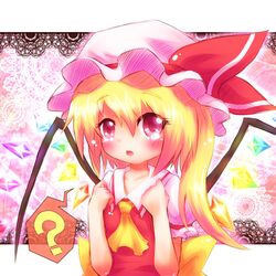  ayakashi_(monkeypanch) bad_id blonde_hair flandre_scarlet hat ponytail red_eyes short_hair side_ponytail tears touhou wings 