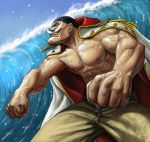  edward_newgate facial_hair male matataku muscle mustache one_piece realistic scar shirtless water white_hair 