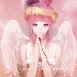  alternate_hairstyle angel_wings hime_cut just_be_friends_(vocaloid) long_hair megurine_luka pink_eyes pink_hair red_string shell_(pixiv) solo tears vocaloid wings 