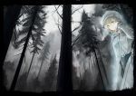  blonde_hair blue_eyes fog forest hinot nature original scenery short_hair solo tree 