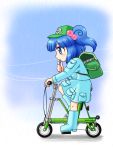  bag bicycle blue_eyes blue_hair hair_bobbles hair_ornament hat kawashiro_nitori nishin nishindoh short_hair touhou twintails 