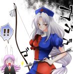  ! 0_0 2girls animal_ears arrow bow brown_eyes commentary_request hat hotbuggy long_hair multiple_girls pink_hair rabbit_ears reisen_udongein_inaba silver_hair spoken_exclamation_mark touhou very_long_hair yagokoro_eirin 