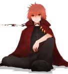  1boy arano_oki cape commentary_request genderswap male red_eyes redhead sekibanki sitting solo touhou white_background 