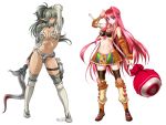  armor breasts echidna gloves green_hair large_breasts long_hair multicolored_hair multiple_girls panties pointy_ears ponytail queen&#039;s_blade redhead snake sweets sword two-tone_hair underwear weapon 