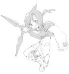  1girl black_hair blush_stickers crop_top final_fantasy final_fantasy_vii fishnets full_body grin headband holding holding_weapon kunai long_sleeves monochrome navel short_hair shorts shuriken simple_background smile solo tonmoh turtleneck weapon white_background yuffie_kisaragi 