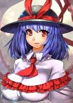  1girl ascot blue_hair breasts capelet commentary_request friends hat hat_removed headwear_removed large_breasts nagae_iku open_mouth red_eyes solo touhou umigarasu_(kitsune1963) 