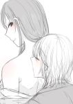  2girls anastasia_(idolmaster) back_kiss closed_eyes greyscale hinagi_(fox_priest) idolmaster idolmaster_cinderella_girls kiss long_hair monochrome multiple_girls nitta_minami short_hair sketch yuri 