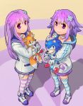  2girls absurdres choker choujigen_game_neptune d-pad highres miles_prower multiple_girls nepgear neptune_(choujigen_game_neptune) neptune_(series) purple_hair segamark sonic stuffed_animal stuffed_toy violet_eyes 