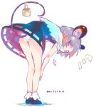  1girl alternate_eye_color animal_ears ass basket bent_over capelet character_name colorful dress from_behind full_body grey_hair jewelry mouse_ears mouse_tail nazrin necklace panties pantyshot piano_(mymel0v) pink_eyes shoes short_hair simple_background solo tail touhou underwear white_background white_panties 