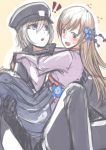  anastasia_(idolmaster) blue_eyes blush brown_eyes brown_hair carrying cosplay devil_summoner hinagi_(fox_priest) idolmaster idolmaster_cinderella_girls japanese_clothes kuzunoha_raidou kuzunoha_raidou_(cosplay) long_hair nitta_minami open_mouth princess_carry short_hair silver_hair yuri 