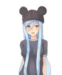  1girl aoki_hagane_no_arpeggio blue_eyes blue_hair blush breasts hair_between_eyes hat kubo_(artist) long_hair mickey_mouse_ears open_mouth smile solo t-shirt takao_(aoki_hagane_no_arpeggio) very_long_hair 