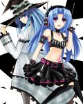  2girls 5pb_(choujigen_game_neptune) blue_eyes blue_hair choujigen_game_neptune hat highres long_hair mages. multiple_girls neptune_(series) pantyhose pink_eyes siblings sisters tatsuya_ishikawa torn_clothes torn_pantyhose white_coat wizard_hat 