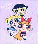  3girls ayu_(mog) black_hair blonde_hair blossom_(ppg) blue_eyes bow bubbles_(ppg) buttercup_(ppg) copyright_name english green_eyes hair_bow long_hair multiple_girls open_mouth orange_hair pantyhose powerpuff_girls red_eyes shoes smile twintails 