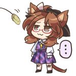  ... 1girl :3 animal_ears bow brown_eyes brown_hair cat_ears cat_tail chibi glasses hat hat_bow kemonomimi_mode lowres pote_(ptkan) red-framed_glasses solo spoken_ellipsis tail touhou usami_sumireko white_background 