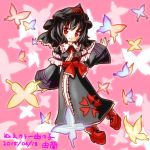  1girl alternate_color black_hair blush butterfly commentary_request hat japanese_clothes kimono red_eyes saigyouji_yuyuko solo touhou triangular_headpiece wide_sleeves yuran_(kuen-hien) 