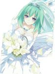  bridal_veil choujigen_game_neptune dress flower green_hair neptune_(series) tiara veil vert violet_eyes wedding_dress 