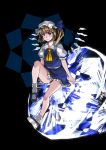  1girl alternate_color alternate_eye_color blonde_hair blue_eyes cryolite flandre_scarlet flat_chest full_body highres ice ice_crystal ice_wings mary_janes mob_cap one_leg_raised puffy_sleeves shoes short_hair side_ponytail skirt skirt_set socks solo touhou wings 