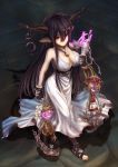  1girl black_hair breasts commentary danua granblue_fantasy highres horns legendpoon red_eyes sandals solo 