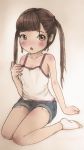  brown_eyes brown_hair camisole child legs long_hair open_mouth original short_shorts shorts sitting socks twintails 