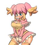  audino blue_eyes blush borokuro breasts cleavage open_mouth personification pokemon sidelocks skirt skirt_pull thigh-highs 