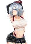  1girl blue_eyes breasts cosplay final_fantasy final_fantasy_vii hair_ornament hair_over_one_eye hairclip hamakaze_(kantai_collection) highres kantai_collection large_breasts pencil_skirt short_hair silver_hair sin_(kami148) skirt solo suspenders tifa_lockhart tifa_lockhart_(cosplay) 