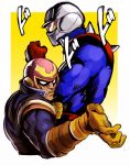  2boys amano-g bodysuit captain_falcon clenched_hand company_connection crossover f-zero fighting_stance helmet mach_rider mach_rider_(character) multiple_boys muscle nintendo no_pupils 