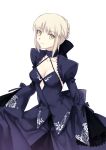  1girl absurdres aokiku black_dress blonde_hair braid breasts choker cleavage dress fate/stay_night fate_(series) highres looking_at_viewer pale_skin saber saber_alter sleeves_past_wrists solo yellow_eyes 