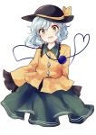  1girl green_eyes hat hat_ribbon heart heart_of_string komeiji_koishi ribbon short_hair silver_hair skirt smile solo third_eye touhou uranaishi_(miraura) 