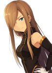  1girl aqua_eyes black_dress breasts brown_hair detached_sleeves dress gloves hair_over_one_eye hand_on_hip kinta_(distortion) long_hair simple_background smile solo tales_of_(series) tales_of_the_abyss tear_grants very_long_hair white_background white_gloves 