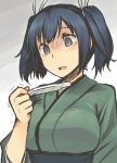  1girl aaru_(tenrake_chaya) blue blue_eyes blue_hair breasts from_below japanese_clothes kantai_collection open_mouth pregnancy_test ribbed_sweater shaded_face short_twintails souryuu_(kantai_collection) sweater tears temple twintails upper_body wavy_mouth 