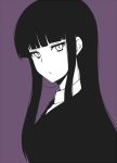  1girl black black_hair black_necktie collared_shirt commentary_request expressionless female_protagonist_(houkago_play) from_side hime_cut houkago_play jitome long_hair looking_at_viewer momiji7728 monochrome multiple_monochrome purple purple_background shirt simple_background sketch slit_pupils solo upper_body 