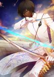  1boy archer_(fate/grand_order) arrow blood blood_on_face bow_(weapon) brown_hair dark_skin fate/grand_order fate_(series) gloves heru_(goldprin) indian_clothes solo weapon 