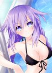  1girl absurdres bikini blue_eyes braid breasts choujigen_game_neptune derivative_work highres kludea long_hair neptune_(choujigen_game_neptune) neptune_(series) pool purple_heart solo swimsuit symbol-shaped_pupils twin_braids 