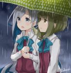  2girls b_allbrack kantai_collection kiyoshimo_(kantai_collection) multiple_girls rain school_uniform takanami_(kantai_collection) umbrella 
